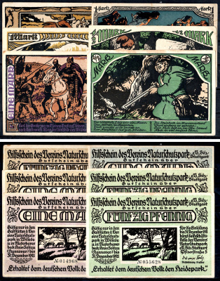 Штутгарт (Вюртемберг) полный набор из 6 нотгельдов (1/2 и 1 марка) 1921 Mehl Grabowski 1290 бумага UNC (пресс) 7556-53-4-1