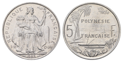 Французская Полинезия 5 франков 1993 KM 12 алюминий UNC 109-1132