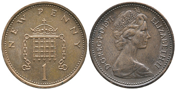 Великобритания 1 пенни 1971 Елизавета II (1952-2022) KM 915, Spink 4237 (B1) бронза 34-232