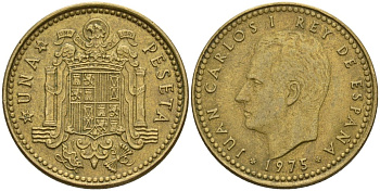 Испания 1 песета 1975 (78) Хуан Карлос I (1975-2014) KM 806 алюминиевая бронза 4604-424