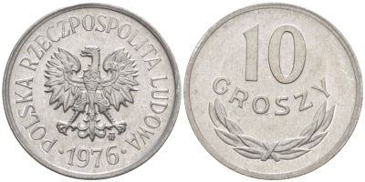 ПОЛЬША 10 ГРОШЕЙ 1976 MW KM АА47 алюминий UNC 4549-269