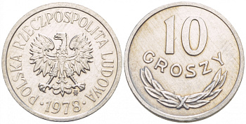 ПОЛЬША 10 ГРОШЕЙ 1978 MW KM АА47 алюминий 4547-939