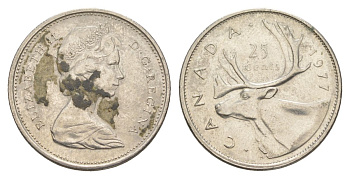Канада 25 центов 1977 Елизавета II (1952-2022), олень KM 62b никель 4631-1046