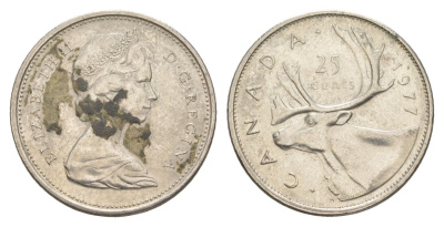 Канада 25 центов 1977 Елизавета II (1952-2022), олень KM 62b никель 4631-1046