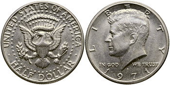 США 1/2 доллара (50 центов) 1971 D, Джон Кеннеди KM 202b медь плакированная медно-никелем UNC 413-4441