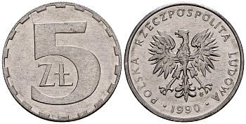 Польша 5 злотых 1990 Y 81.3 алюминий 4177-815