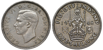 Великобритания 1 шиллинг 1948 Георг VI (1936-1952), Шотландский герб KM 864, Spink 4104 медно-никель 4122-532