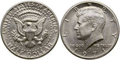 США 1/2 доллара (50 центов) 1971 D, Джон Кеннеди KM 202b медь плакированная медно-никелем UNC 413-4441