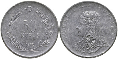 Турция 50 курушей 1972 Анатолийская невеста KM 899 нержавеющая сталь 4541-722