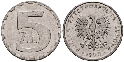 Польша 5 злотых 1990 Y 81.3 алюминий 4177-815