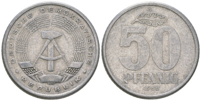 ГДР 50 пфеннигов 1958 А алюминий 4635-827