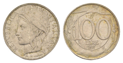 Италия 100 лир 1997 KM 159 медно-никель 4549-346