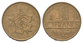 Франция 10 франков 1976 KM 940 медь алюминий никель 4673-1211