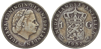 Нидерландские Антилы 1 гульден 1952 Юлиана (1948-1980) KM 2 серебро 36-1013