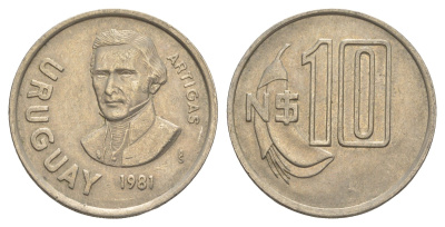Уругвай 10 песо 1981 Хосе Хервасио Артигас KM 79 медно-никель 4635-424