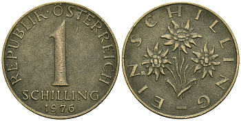 Австрия 1 шиллинг 1976 KM 2886 алюминиевая бронза 4135-211