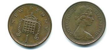 Великобритания 1 пенни 1974 Елизавета II (1952-2022) KM 915, Spink 4237 (B1) бронза 3999-136