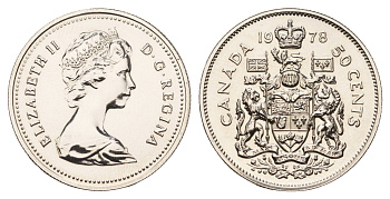 Канада 50 центов 1978 Елизавета II (1952-2022), герб KM 75.3 никель PROOF-LIKE (BU) 603-621