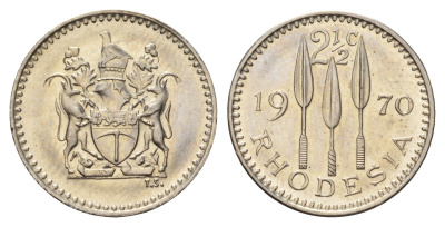 Родезия 2 1/2 цента 1970 год-тип KM 11 медно-никель UNC 4659-236