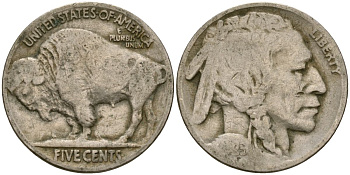 США 5 центов 1925 индеец, бизон KM 134 медно-никель 4135-431