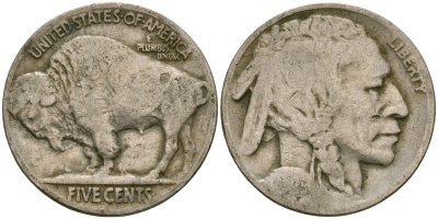 США 5 центов 1925 индеец, бизон KM 134 медно-никель 4135-431