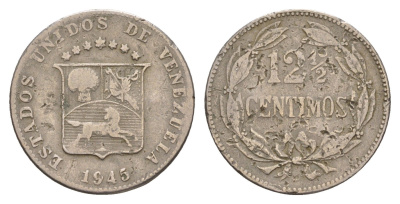 Венесуэла 12 1/2 сентимо 1945 Y 30a медно-никель 4655-852