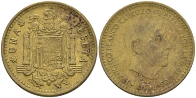 Испания 1 песета 1966 (71) Франсиско Франко (1939-1975) KM 796 алюминиевая бронза 4604-356