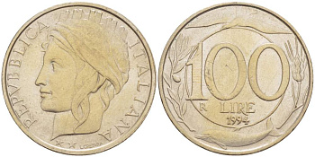 ИТАЛИЯ 100 ЛИР 1994 R KM 159 медно-никель 4529-142