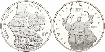 Польша 10 злотых 2011 Силезские восстания 1919-1920-1921 KM 793 серебро PROOF 11-012-12
