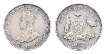 Австралия 3 пенса 1923 Георг V (1910-1936), редкий год, тираж 815000 экземпляров KM 24 серебро 1518-834