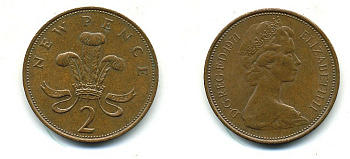 Великобритания 2 пенса 1971 Елизавета II (1952-2022) КМ 916, Spink 4235 (C1) бронза 4110-531