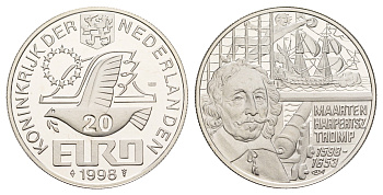 Нидерланды 20 евро 1998 400 лет со дня рождения Маартена Харперц Тромп X 146 серебро PROOF 443-1413