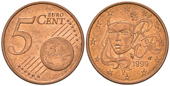 Франция 5 евроцентов 1999 KM 1284 сталь плакированная медью 4561-756