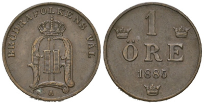 Швеция 1 эре 1885 Оскар II (1872-1907) KM 750 бронза 4611-331