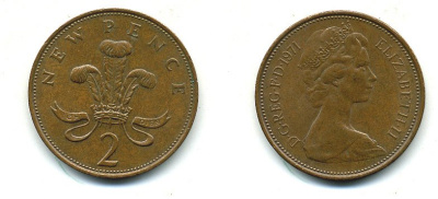 Великобритания 2 пенса 1971 Елизавета II (1952-2022) КМ 916, Spink 4235 (C1) бронза 4110-531