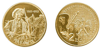 Польша 2 злотых 2005 MW, серия польские художники, Тадеуш Маковский (1882-1932) KM 541, Parchimowicz 961 латунь UNC 603-941