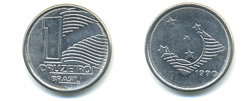 Бразилия 1 крузейро 1990 KM 617 нержавеющая сталь aUNC 93-735