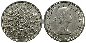 Великобритания 2 шиллинга (флорин) 1965 Елизавета II (1952-2022) KM 906, Spink 4146 медно-никель 4382-536