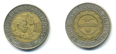 ФИЛИППИНЫ 10 ПЕСО 2005 KM 278 биметалл 3999-521