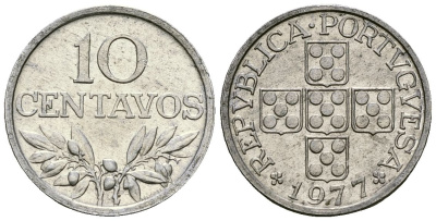 Португалия 10 сентаво 1977 KM 594 алюминий 4164-1056