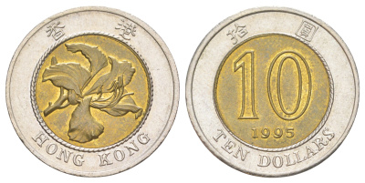 Гонконг 10 долларов 1995 KM 70 биметалл 4629-715