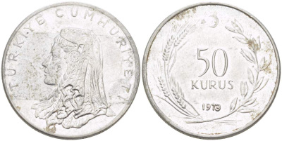 Турция 50 курушей 1973 Анатолийская невеста KM 899 нержавеющая сталь 4525-554