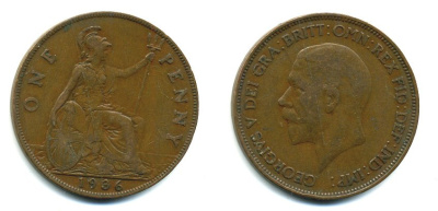 Великобритания 1 пенни 1936 Георг V (1910-1936) KM 838, Spink 4055 бронза 41-1252