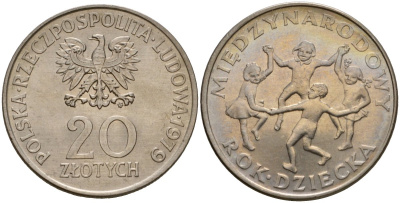 Польша 20 злотых 1979 MW, Международный год детей Y 99 медно-никель UNC 81-425