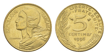 Франция 5 сантимов 1996 тип Morlon KM 933, Le Franc 125.38 алюминиевая бронза 4630-348