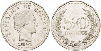 Колумбия 50 сентаво 1971 Симон Боливар KM 244.1 сталь плакированная никелем 4548-156