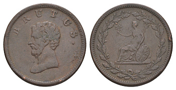 Великобритания 1/2 пенни ND (1809-1810) Георг III (1760-1820), Марк Юний Брут, гурт гладкий, Британская медная компания, токен Withers 618 медь 413-2522