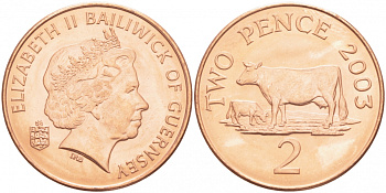 Гернси 2 пенса 2003 КОРОВА KM 96 сталь плакированная медью UNC 3457-834