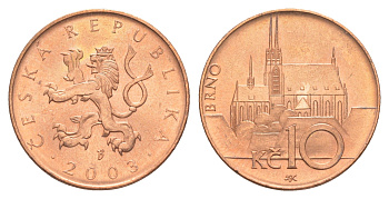 Чехия 10 крон 2003 KM 4 сталь плакированная медью UNC 4652-1052