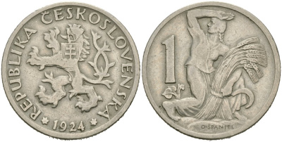 Чехословакия 1 крона 1924 KM 4 медно-никель 4579-135
